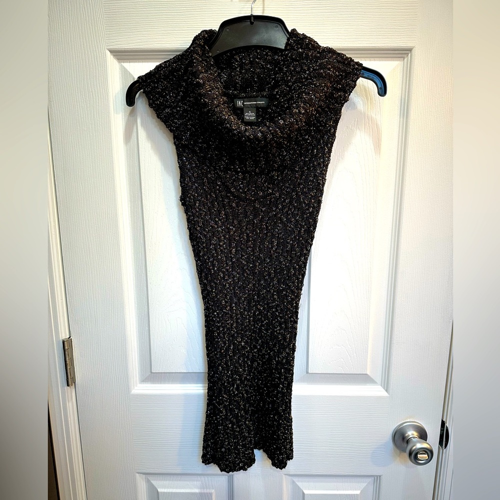 INC International Concepts turtleneck shell with gold & silver iridescent accent - Picture 2 of 5